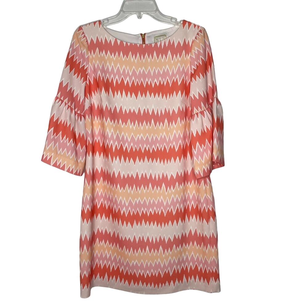 Sail to Sable Coral Zig Zag Print Bell Sleeve Dress Size 6 Women's